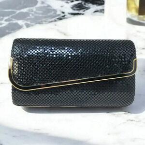 Black Metal Mesh Clutch Bag with Chain